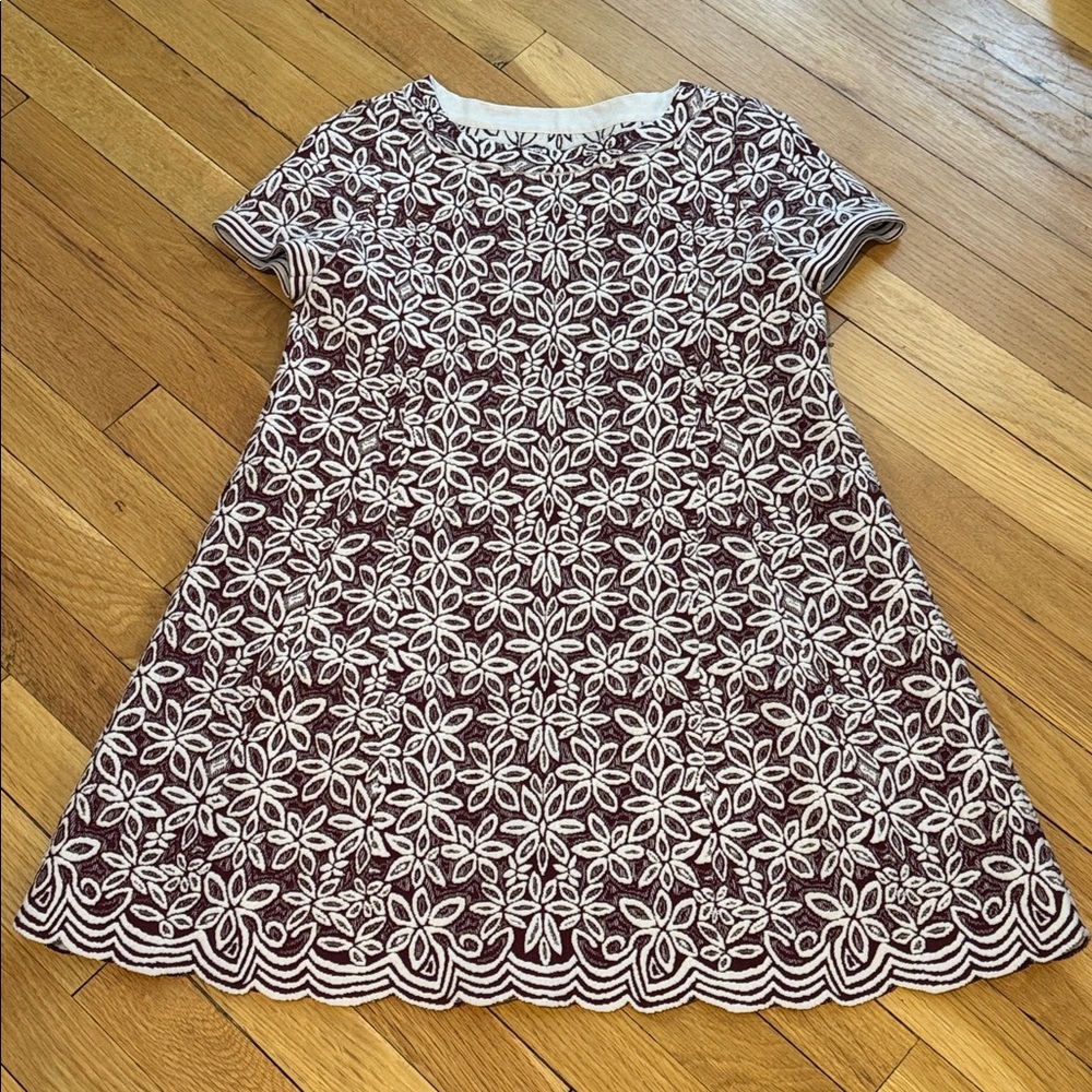 Alaia Burnt Red Printed Floral Mini Wool Blend Dress - Picture 2 of 10